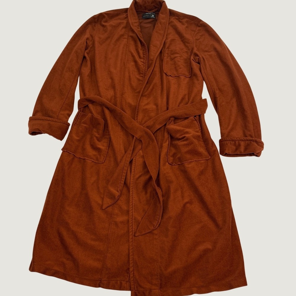 Vintage JCPenney Robe Rust Cognac Brown Belted Mens Medium Arnel Triacetate